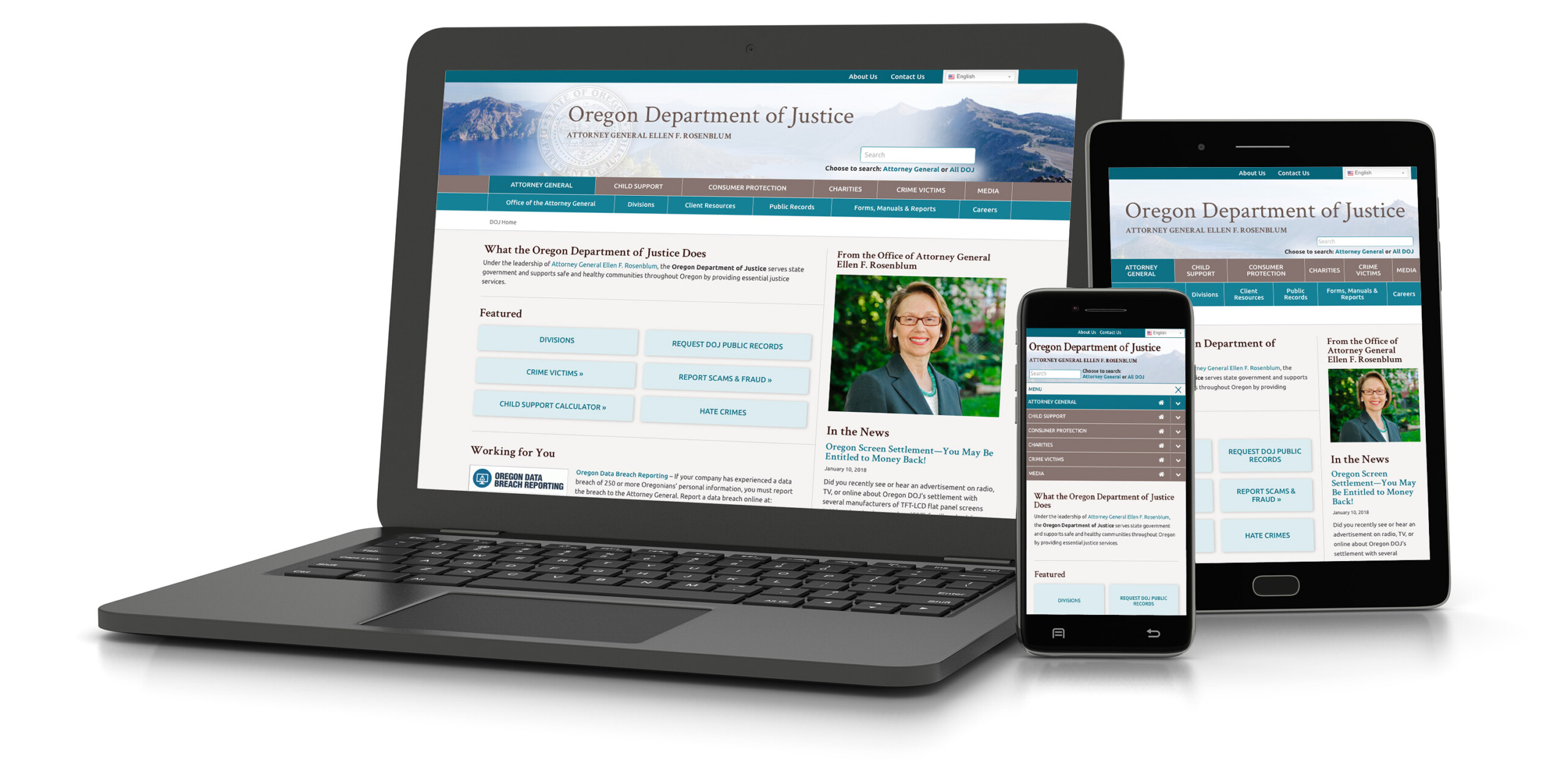 Responsive web design and development for the Oregon Department of Justice