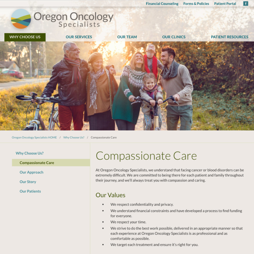 Website page design for Compassionate Care