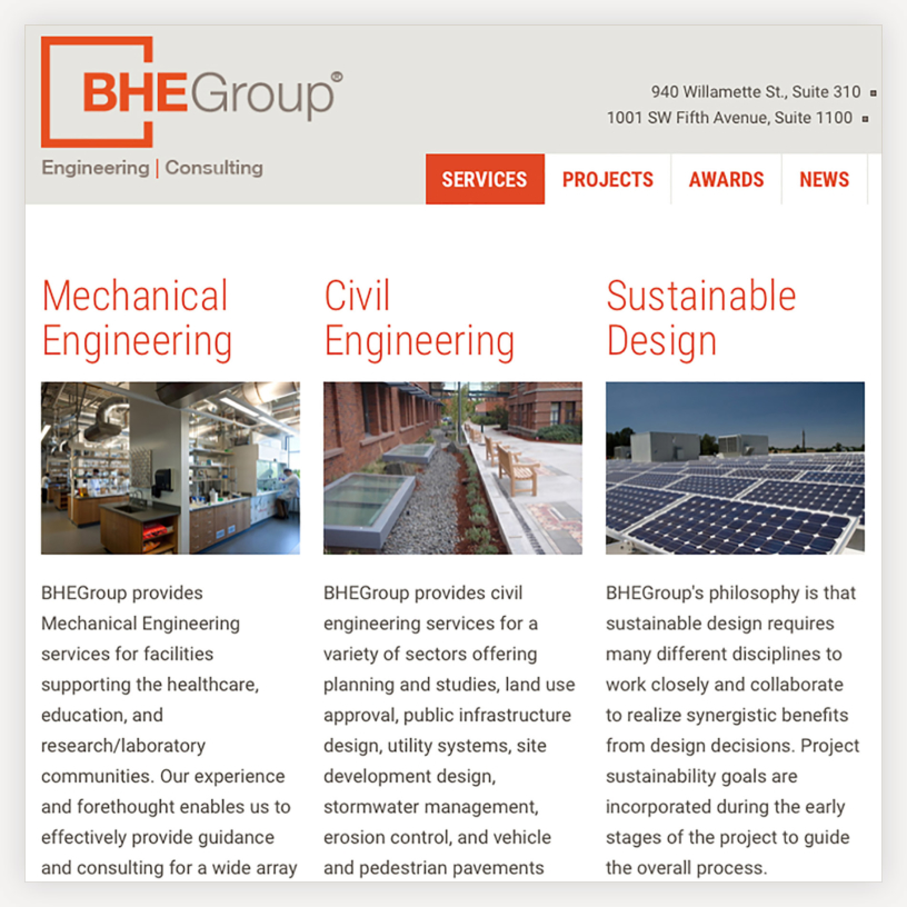BHE Group Services page redesign