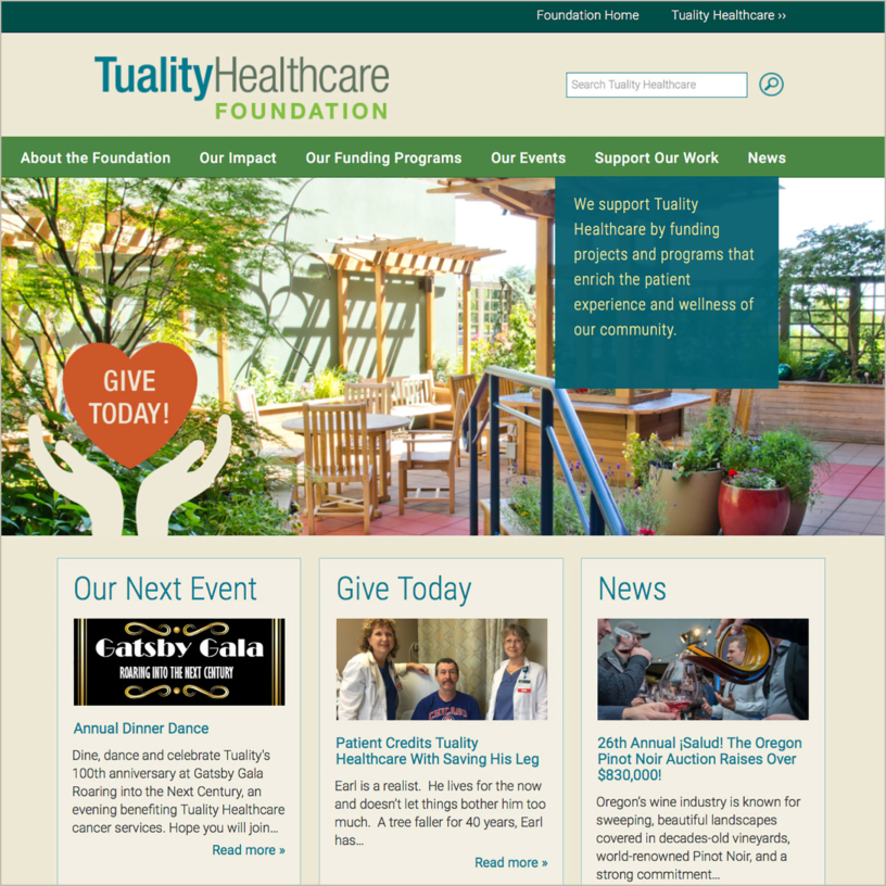 Tuality Foundation home page redesign