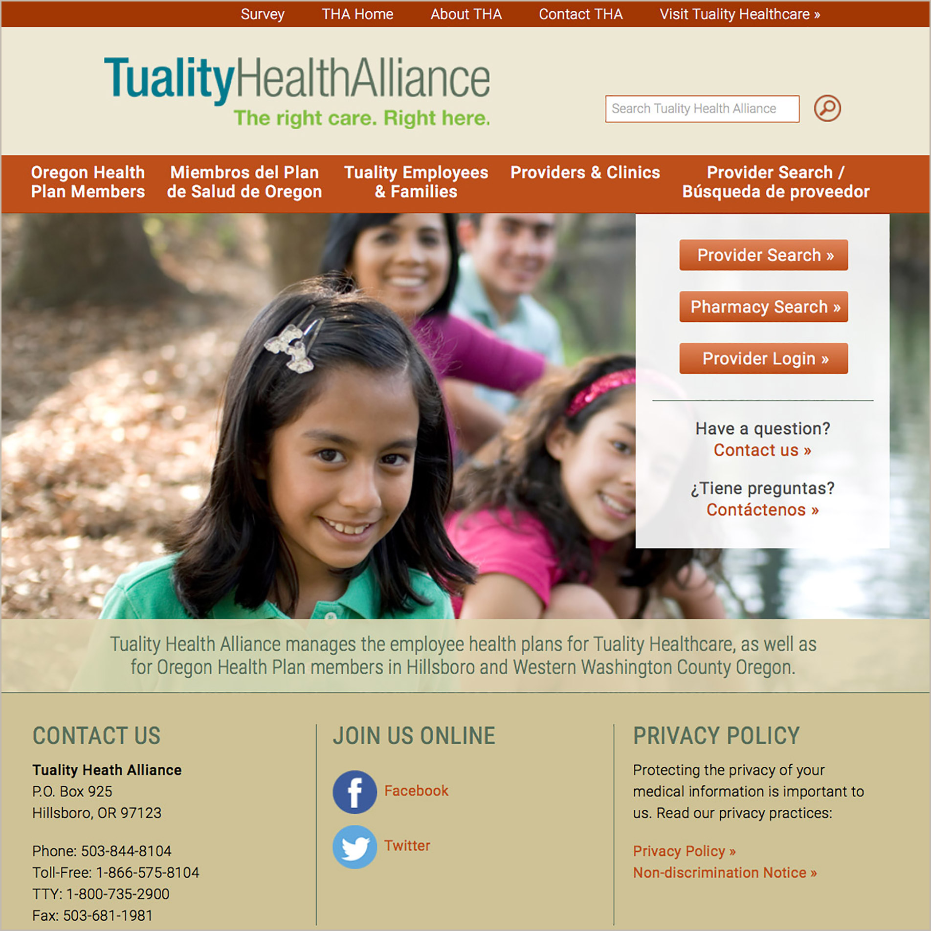 Tuality Health Alliance home page redesign