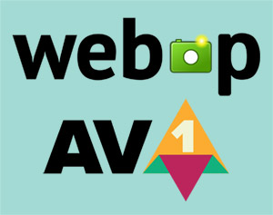 The logos of the WebP and AVIF image formats.