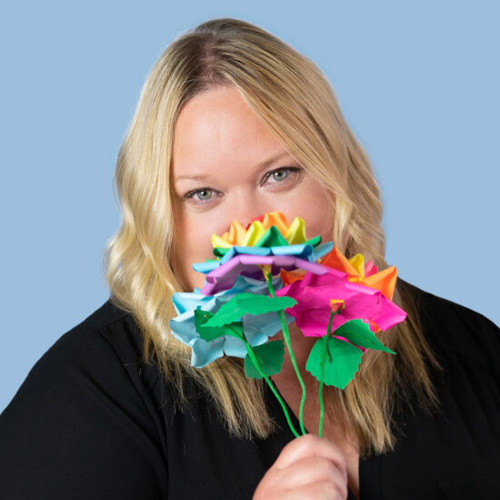 Angela Tait with flowers.