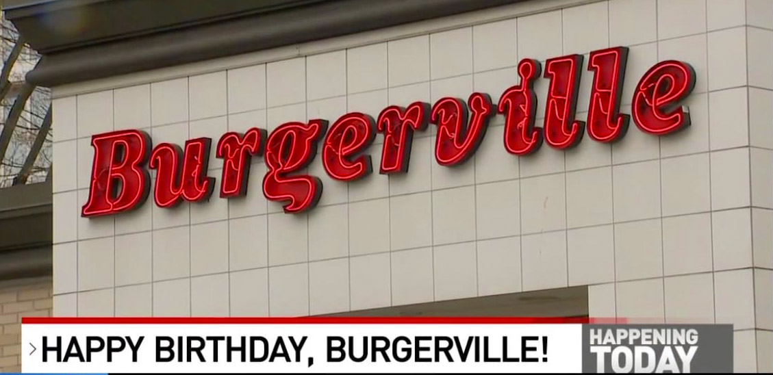 Television news story about Burgerville's birthday, on KATU.