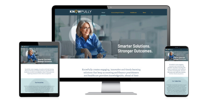 KnowFully website on a phone, tablet and desktop computer.