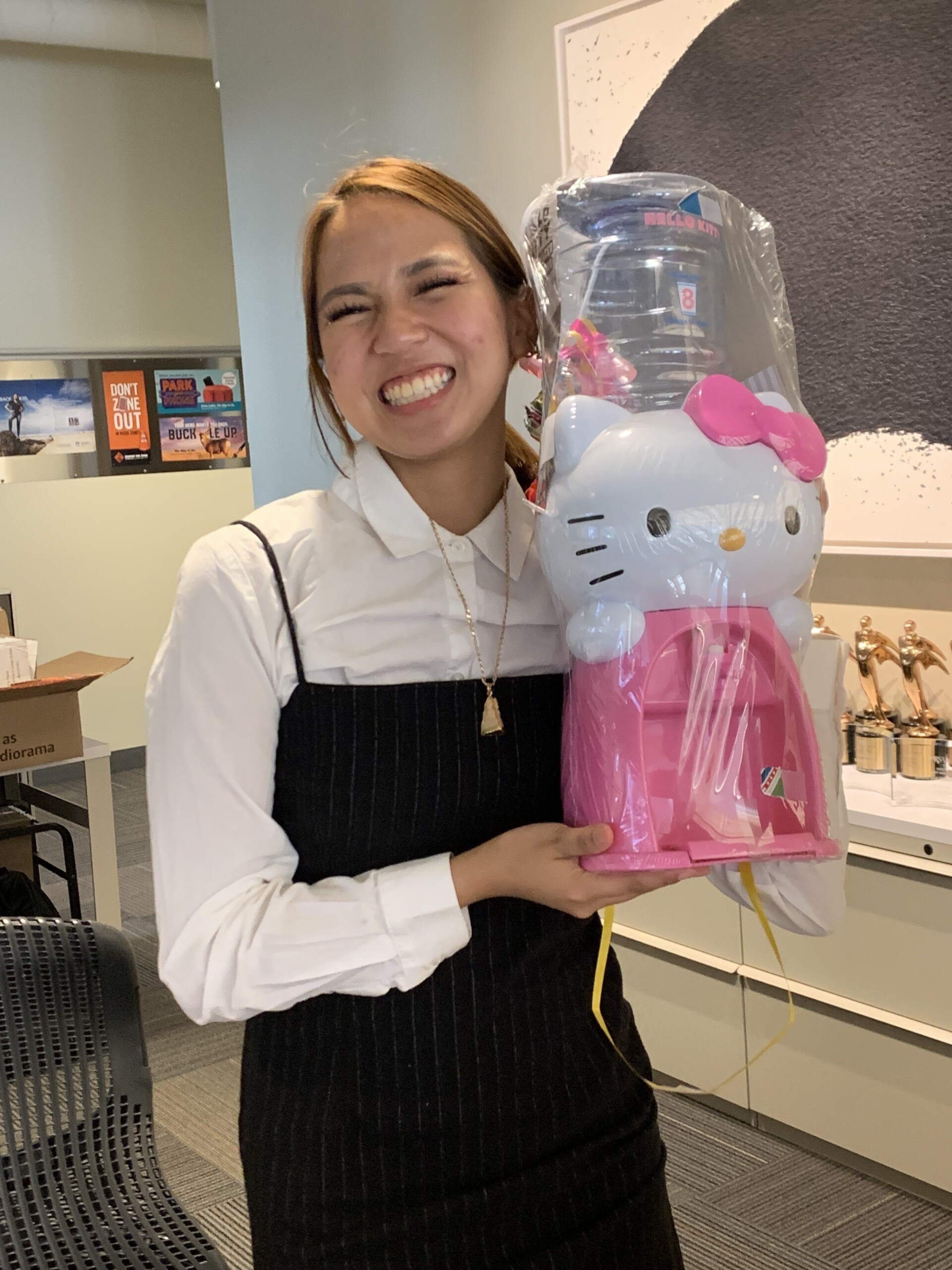 Rossalyn Ou and a Hello Kitty water dispenser.