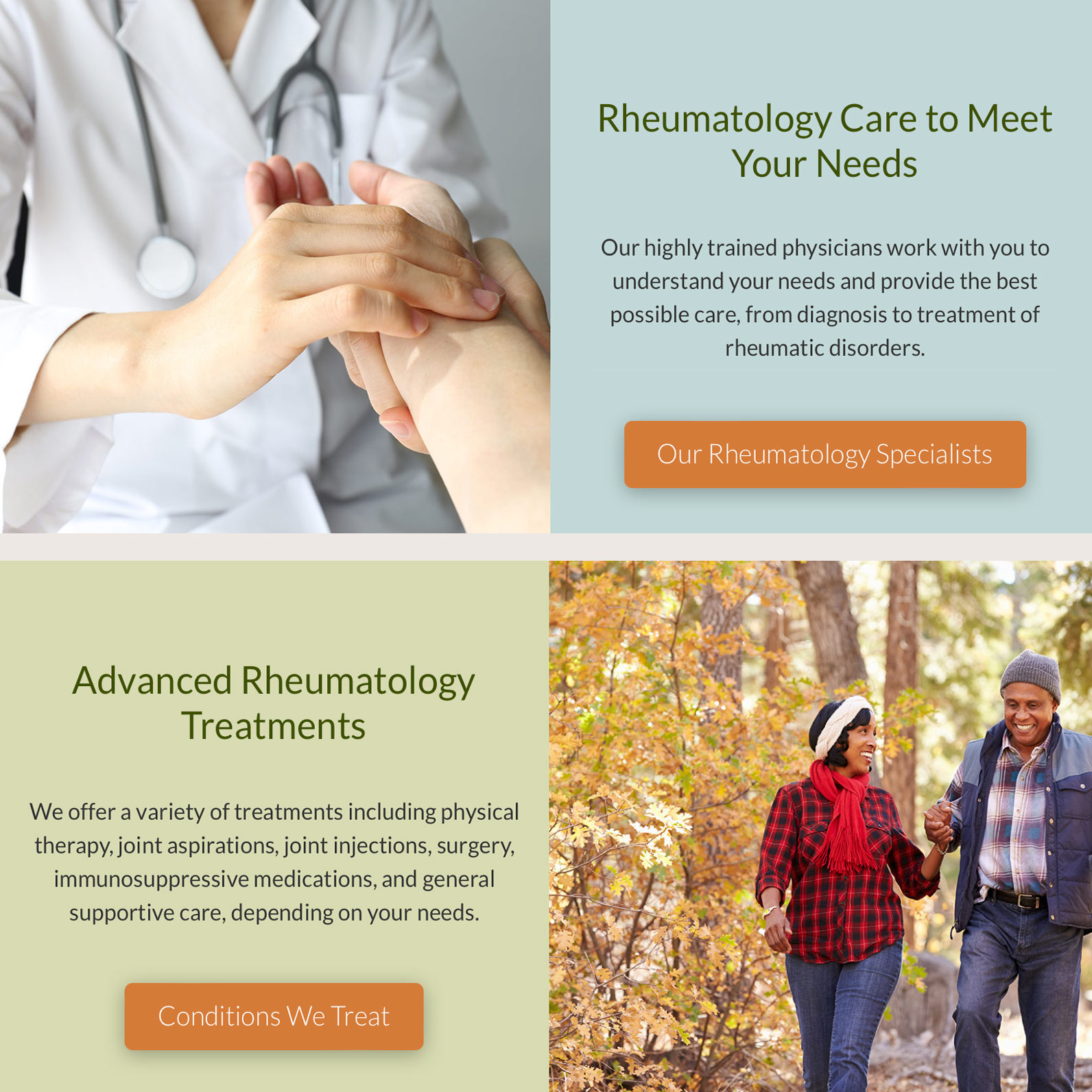 Photos and messaging CTAs on the Oregon Rheumatology Specialists website.