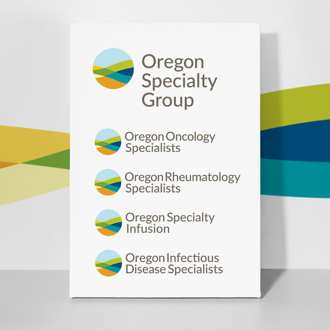 Logo designs for the four specialty clinics and corporate brand of Oregon Specialty Group.