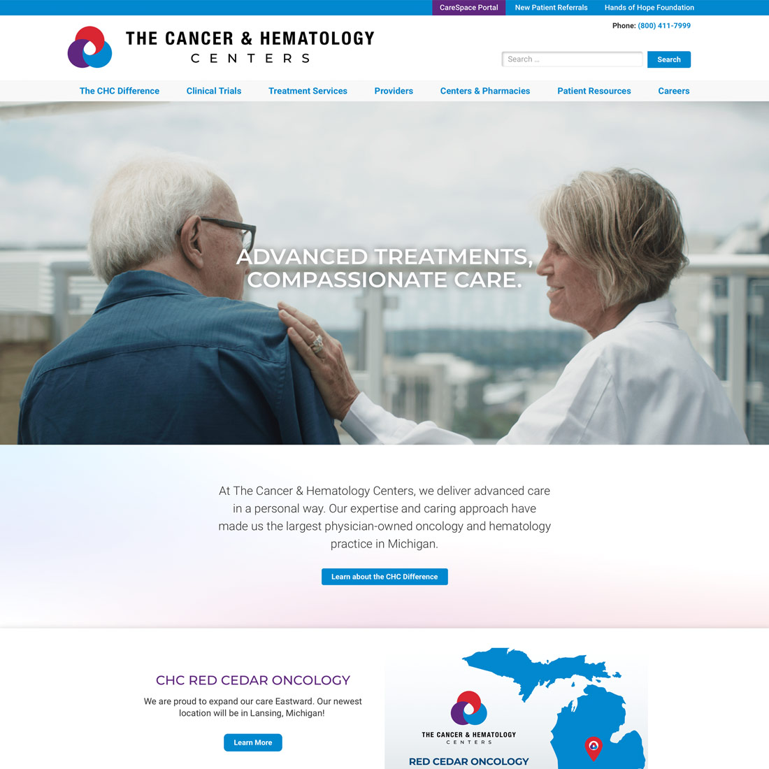 Home page of the Cancer and Hematology Centers website.