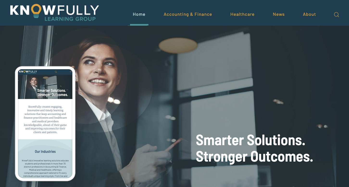 Home page of the KnowFully Learning group website seen on a laptop and a phone.